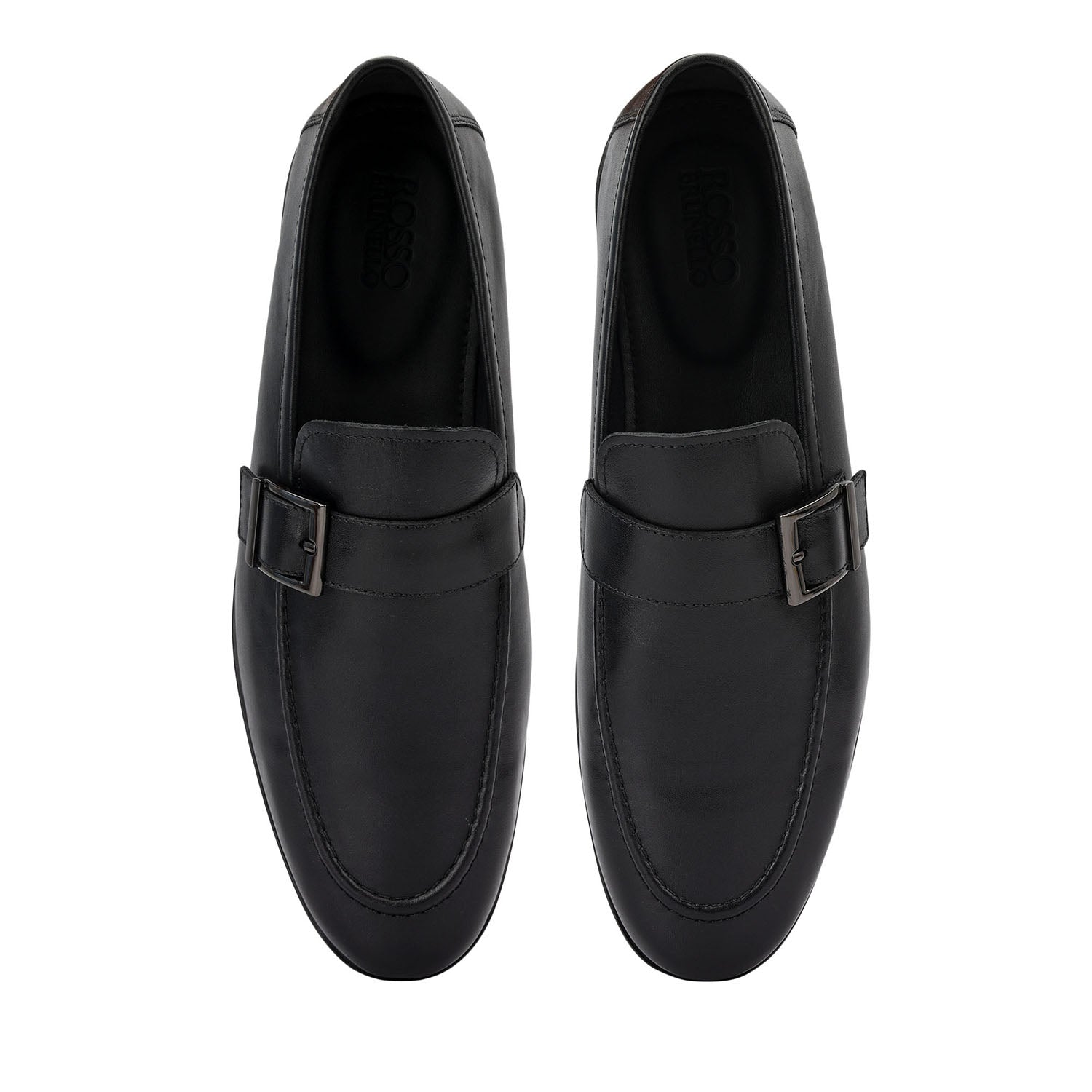 Black Leather Loafers With Buckle Detail