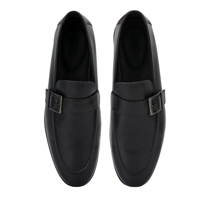 Black Leather Loafers With Buckle Detail