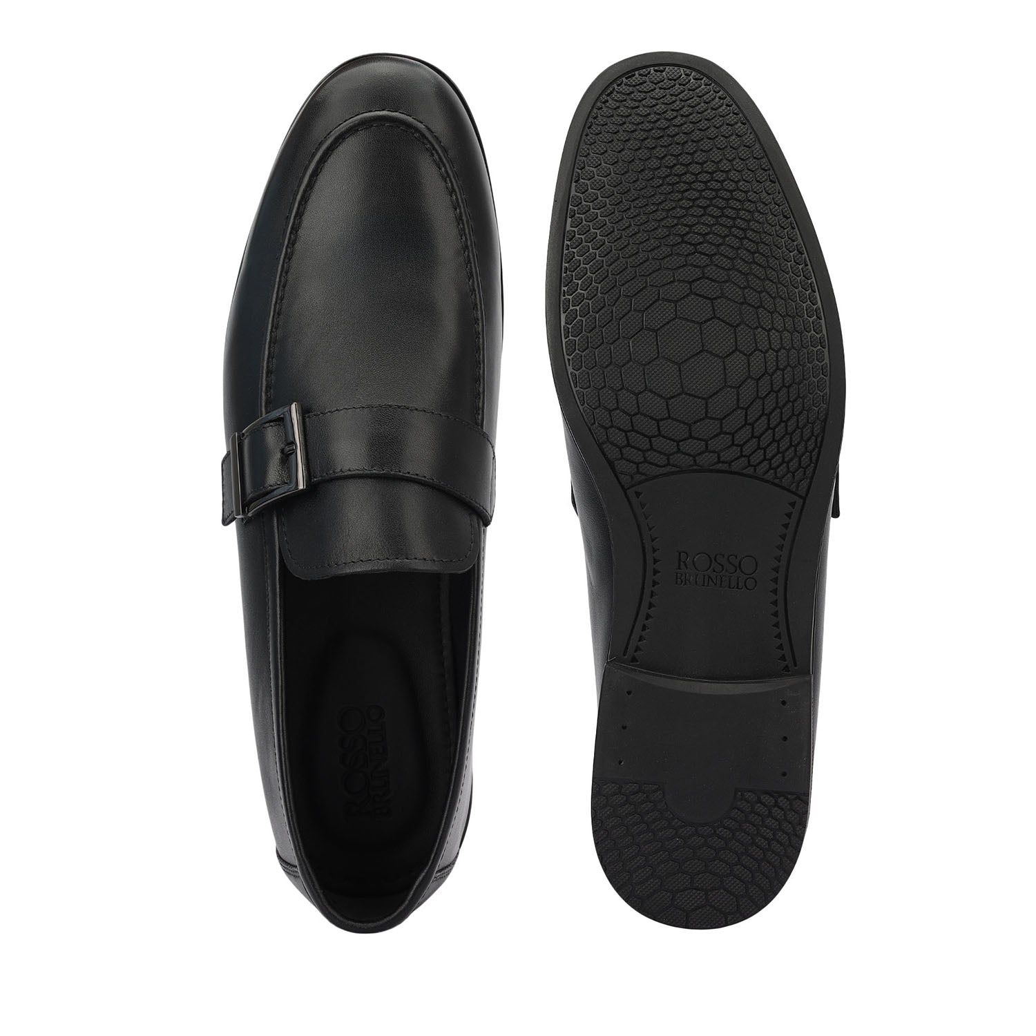 Black Leather Loafers With Buckle Detail