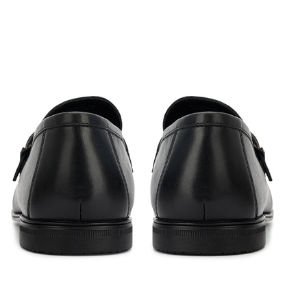 Black Leather Loafers With Buckle Detail