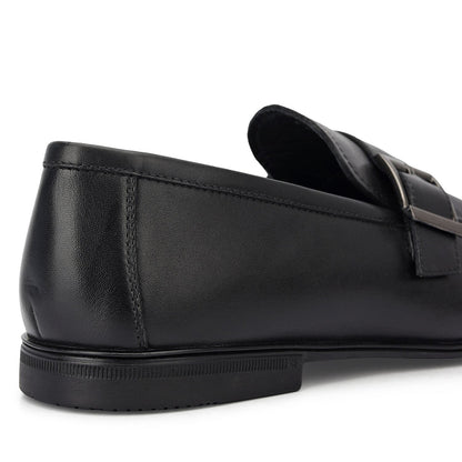 Black Leather Loafers With Buckle Detail