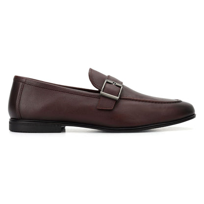 Burgundy Leather Loafers With Buckle Detail