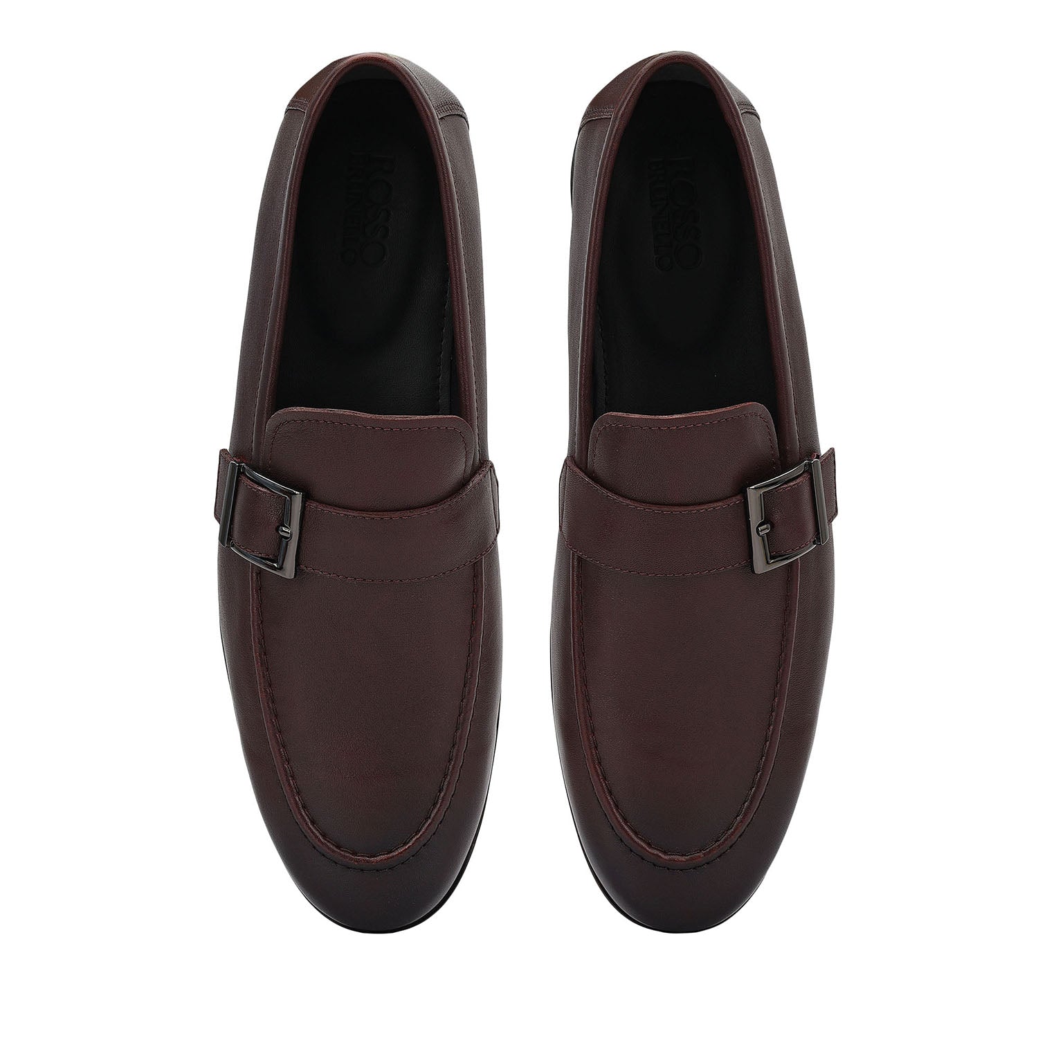 Burgundy Leather Loafers With Buckle Detail