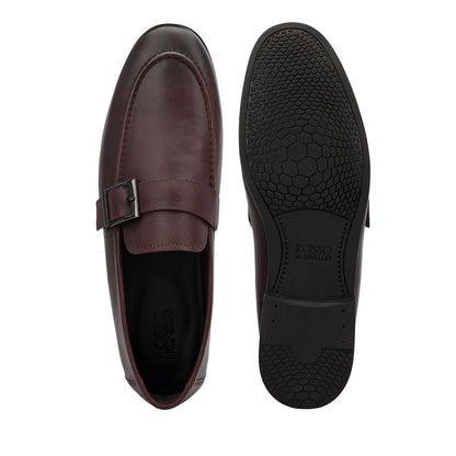 Burgundy Leather Loafers With Buckle Detail