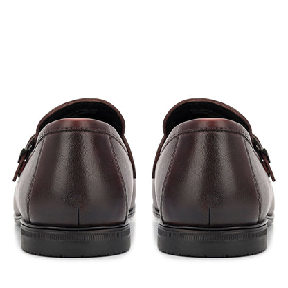 Burgundy Leather Loafers With Buckle Detail