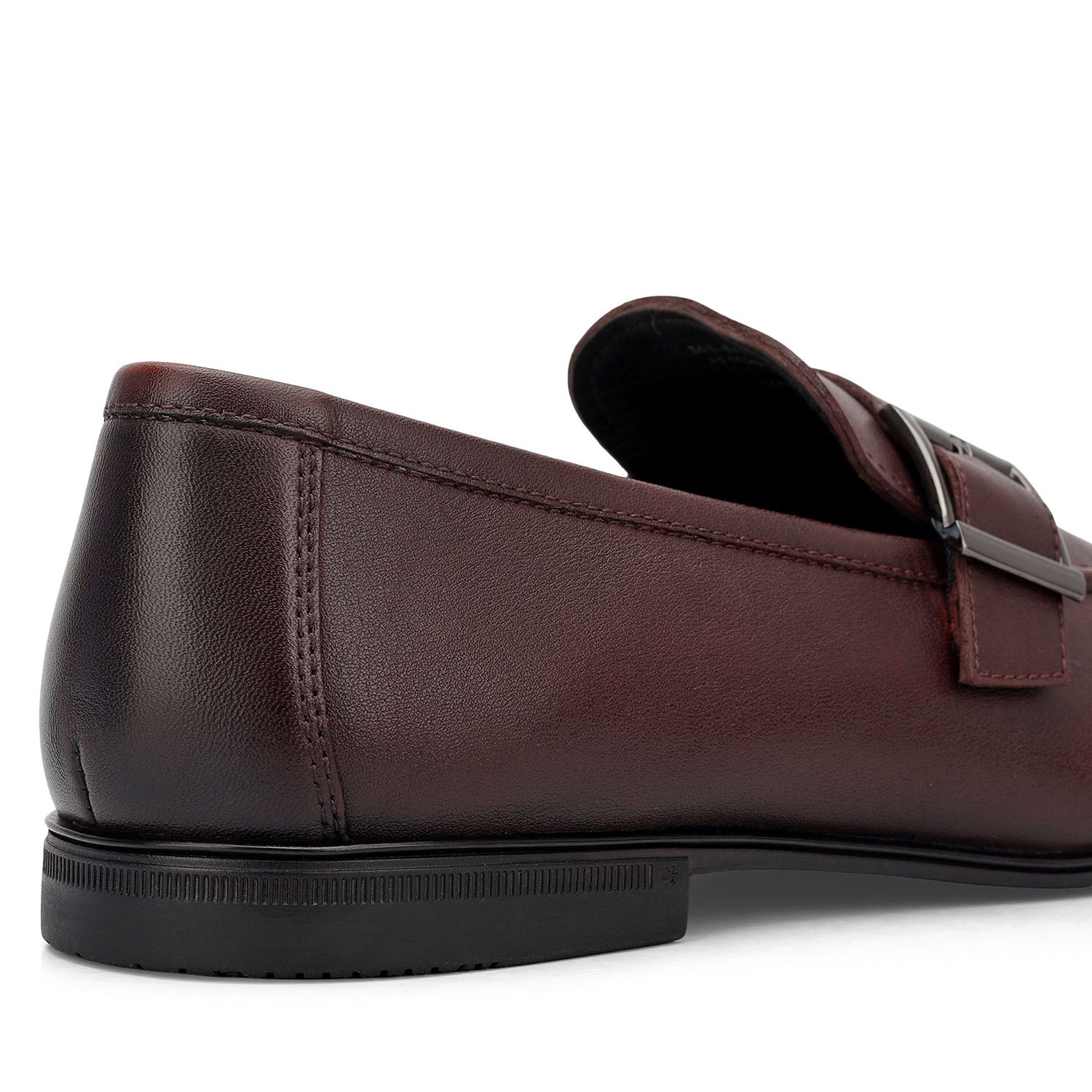 Burgundy Leather Loafers With Buckle Detail