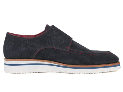 Paul Parkman Men's Smart Casual Monkstrap Shoes Navy Suede (ID#189-NVY-SD)