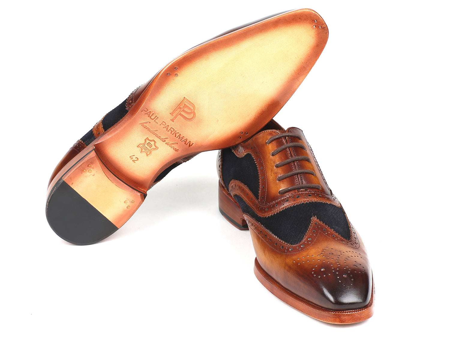 Paul Parkman Brown Leather & Navy Suede Oxfords (ID#228NV65)