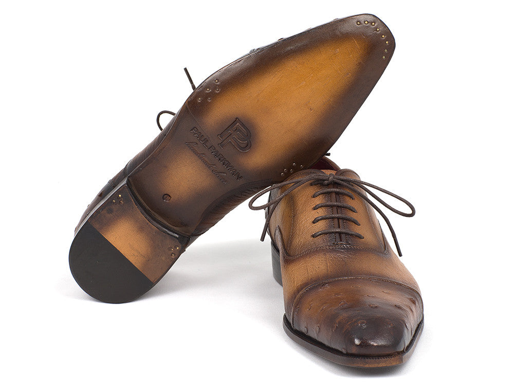 Paul Parkman Men's Genuine Ostrich Captoe Oxfords Camel Color (ID#24XS-CML)