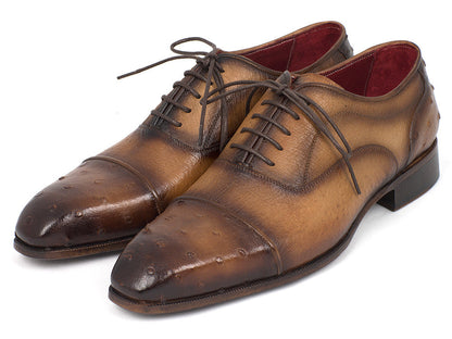 Paul Parkman Men's Genuine Ostrich Captoe Oxfords Camel Color (ID#24XS-CML)