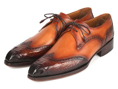 Paul Parkman Goodyear Welted Wingtip Derby Shoes Olive & Tan (ID#584-OLV)