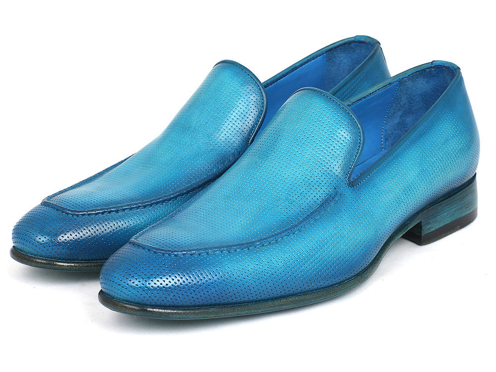 Paul Parkman Perforated Leather Loafers Turquoise (ID#874-TRQ)