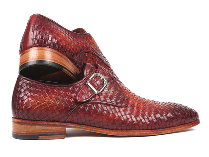 Paul Parkman Reddish Brown Woven Leather Single Monkstraps (ID#011WN57)