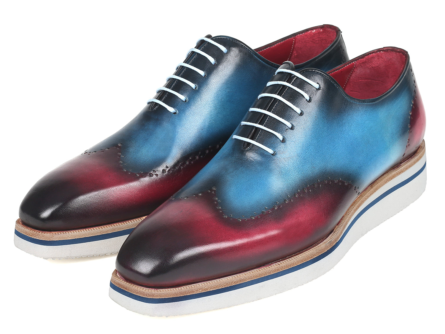 Paul Parkman Men's Smart Casual Wingtip Oxfords Blue & Purple (ID#187-BLU-PRP)