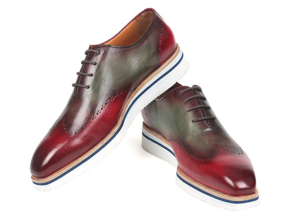 Paul Parkman Men's Smart Casual Wingtip Oxfords Bordeaux & Green (ID#187-BRD-GRN)