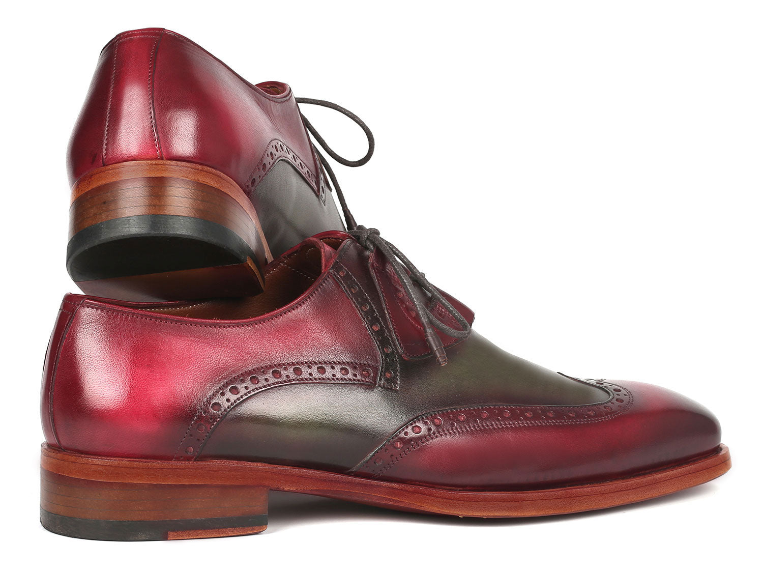 Paul Parkman Goodyear Welted Ghillie Lacing Brogues Green & Bordeaux (ID#2955-GRB)