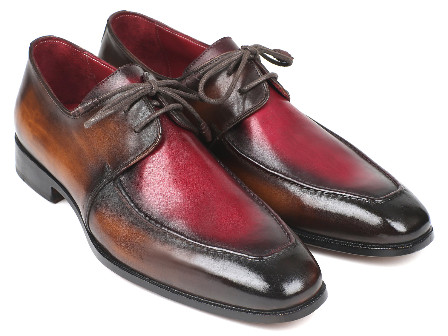 Paul Parkman Brown & Bordeaux Dual Tone Apron Derby Shoes (ID#33BB12)