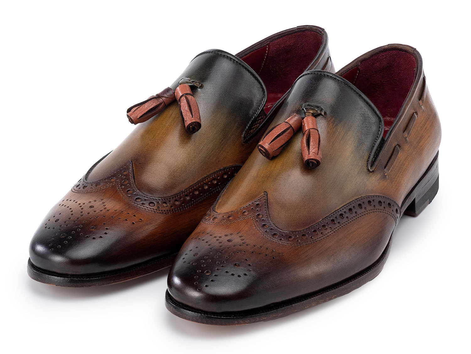 Paul Parkman Men's Wingtip Tassel Loafers Green (ID#WL34-GRN)