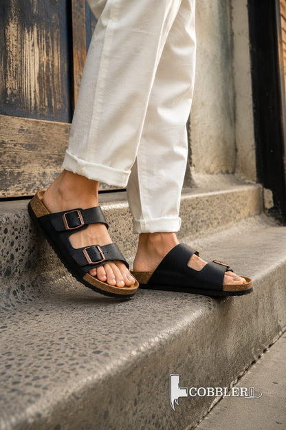 Premium Two-Strap Cork Footbed Slip-On Sandals