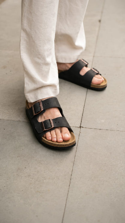 Premium Two-Strap Cork Footbed Slip-On Sandals