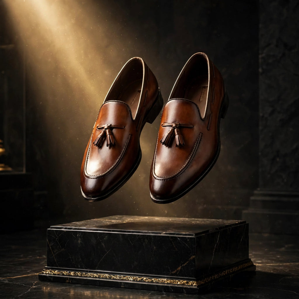Cobbler India Hand-Painted Brown Tassel Loafers for Men – Premium Dress Shoes