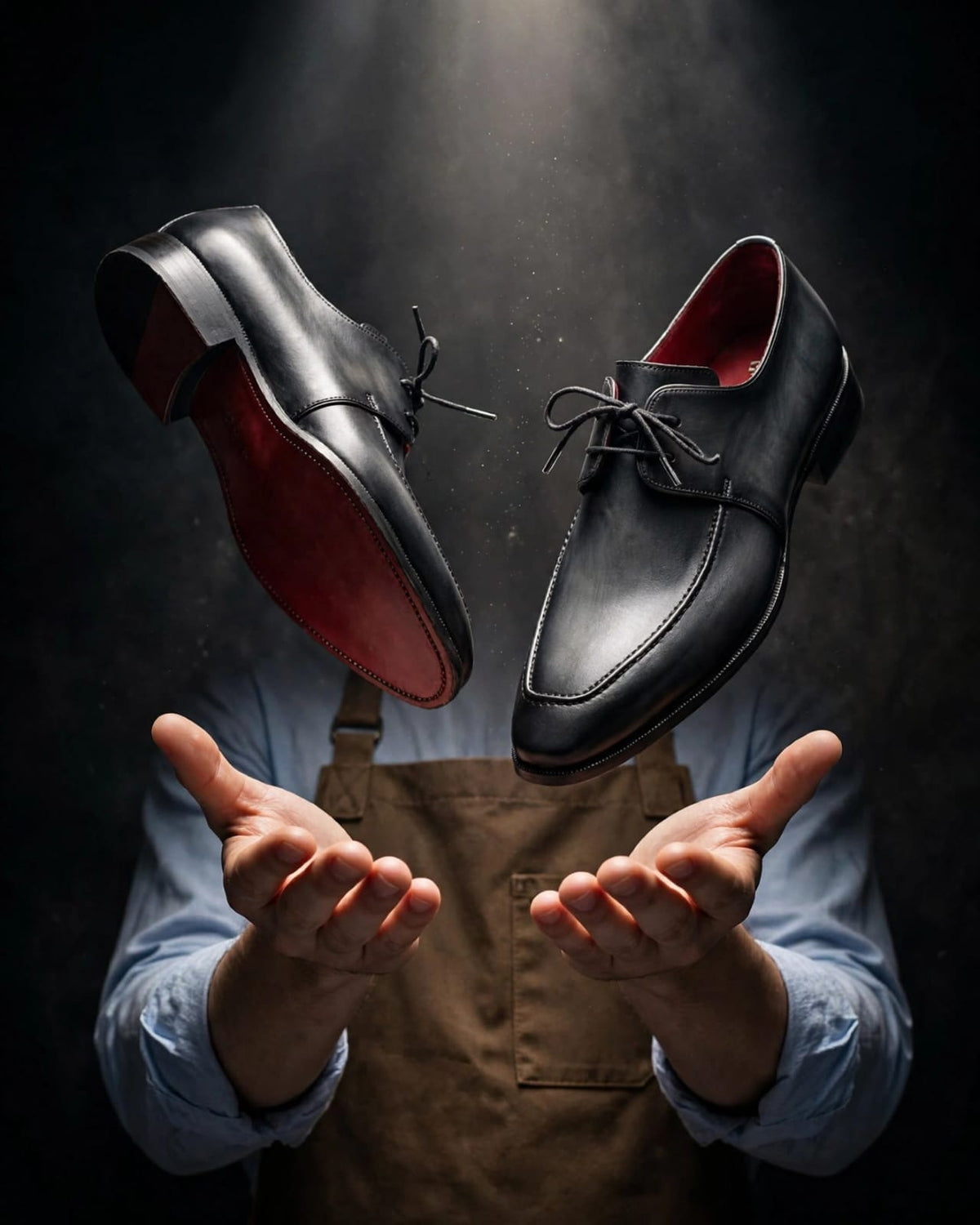 Cobbler India Gray & Black Apron Derby Shoes For Men
