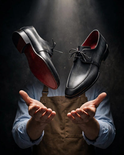 Cobbler India Gray & Black Apron Derby Shoes For Men