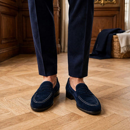 Cobbler India Men's Penny Loafers Navy Suede