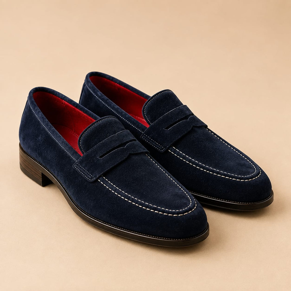 Cobbler India Men's Penny Loafers Navy Suede