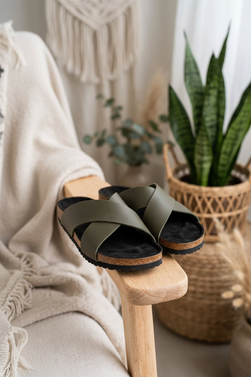 Premium  Cork Footbed Slip-On Sandals