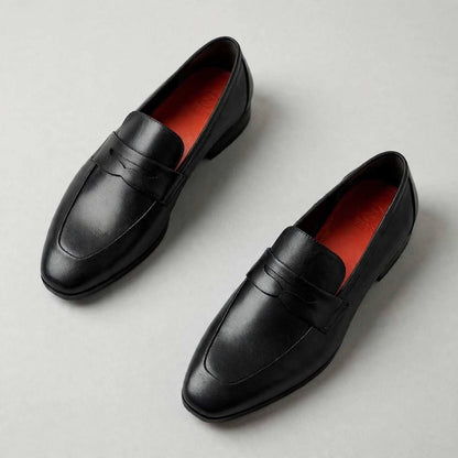 Cobbler India Black Leather Loafers With Panel