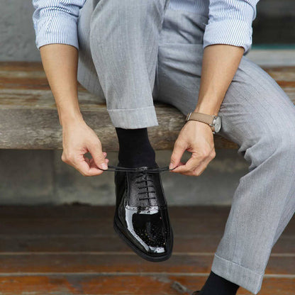Cobbler India Men’s Black Patent Oxfords – Luxury Brogues for Formal Wear