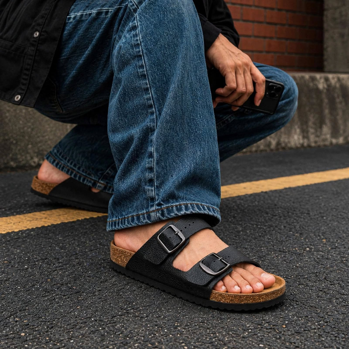 Premium Two-Strap Cork Footbed Slip-On Sandals