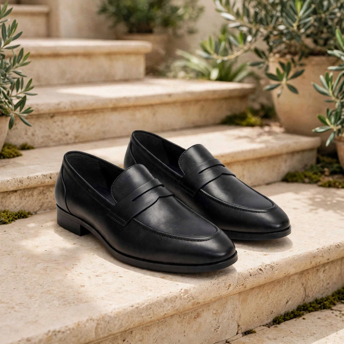 Cobbler India Black Leather Loafers With Panel