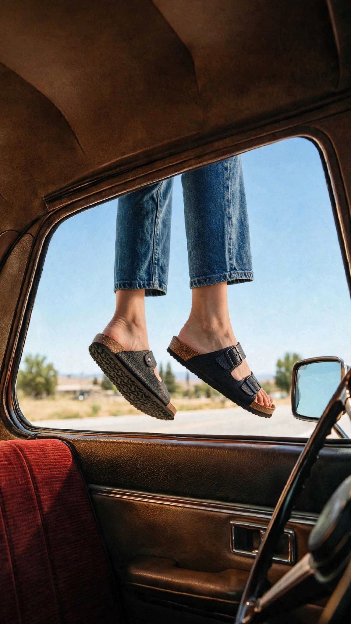Premium Two-Strap Cork Footbed Slip-On Sandals