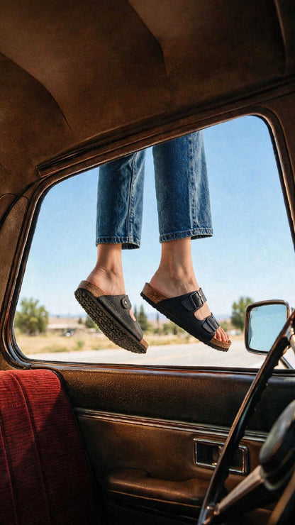 Premium Two-Strap Cork Footbed Slip-On Sandals