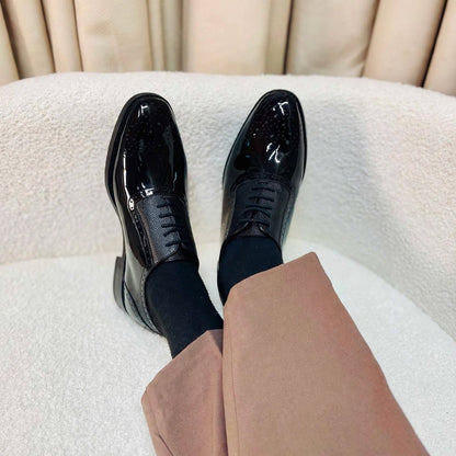 Cobbler India Men’s Black Patent Oxfords – Luxury Brogues for Formal Wear