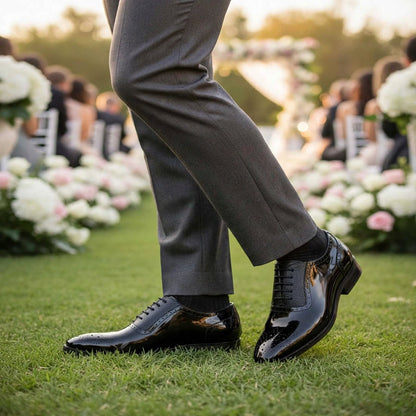 Cobbler India Men’s Black Patent Oxfords – Luxury Brogues for Formal Wear