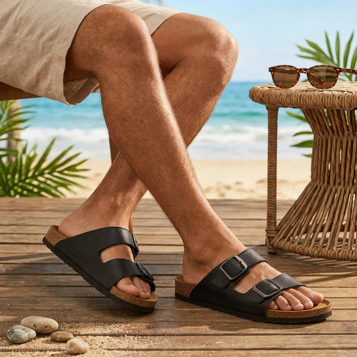 Premium Two-Strap Cork Footbed Slip-On Sandals