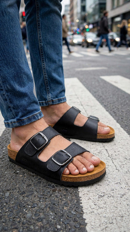 Premium Two-Strap Cork Footbed Slip-On Sandals