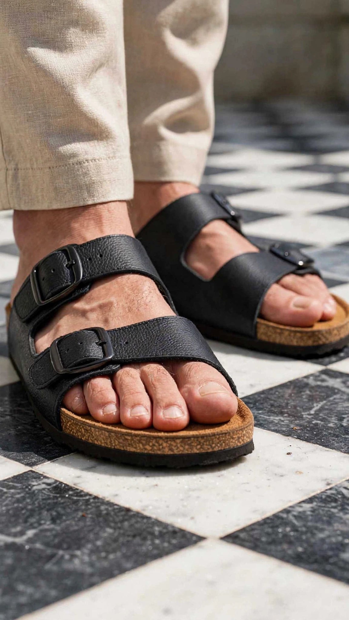 Premium Two-Strap Cork Footbed Slip-On Sandals