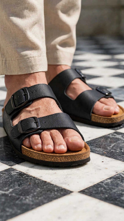 Premium Two-Strap Cork Footbed Slip-On Sandals