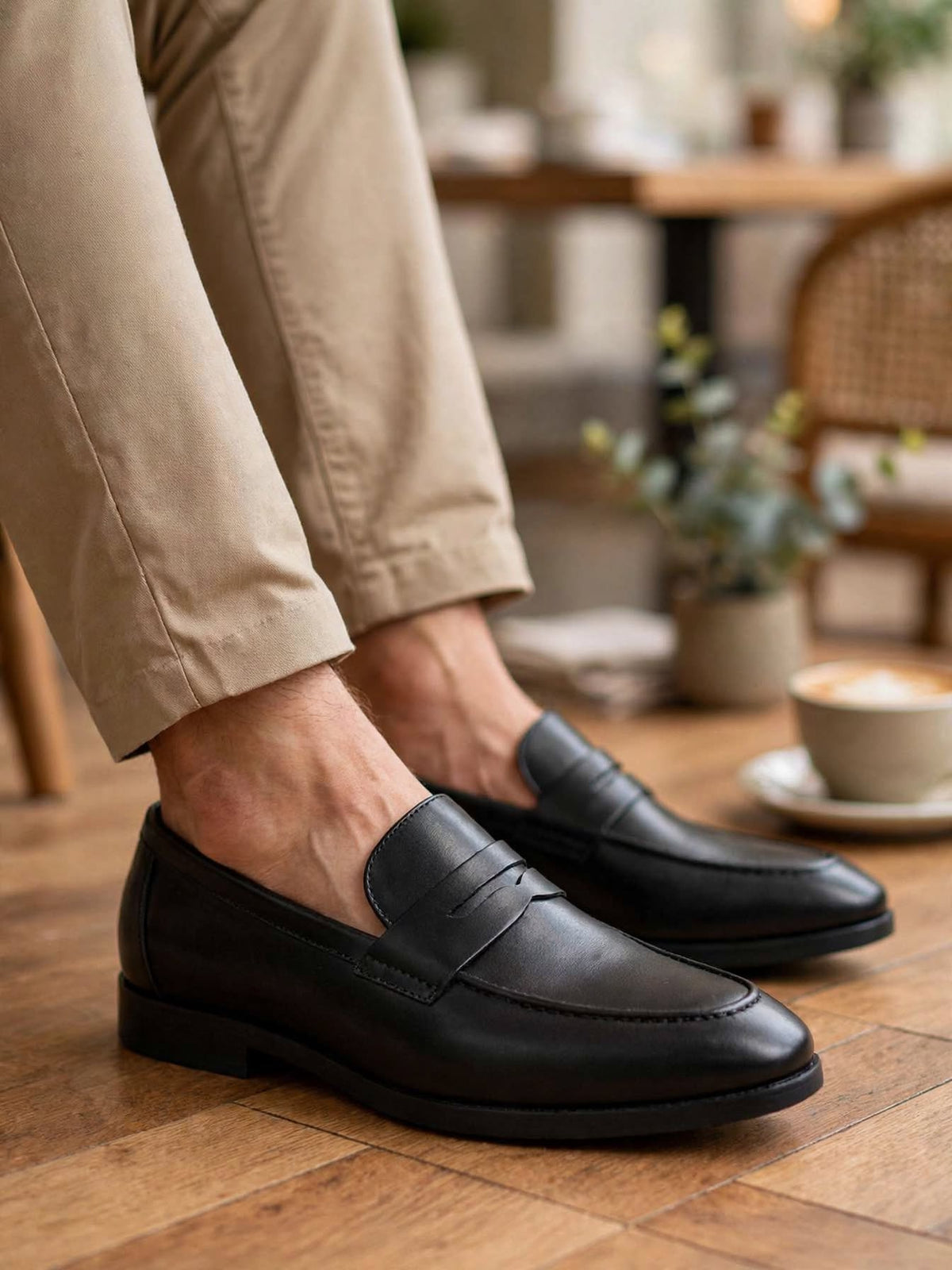 Cobbler India Black Leather Loafers With Panel